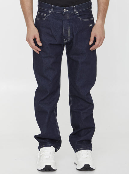 Off White Off Embroidery Jeans Blue