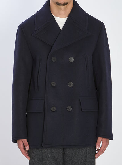 Burberry Pea Coat In Wool Blue