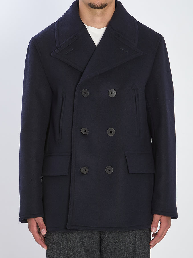 Burberry Pea Coat In Wool Blue