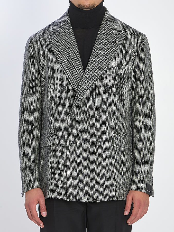 Tagliatore Herringbone Double-breasted Jacket Black