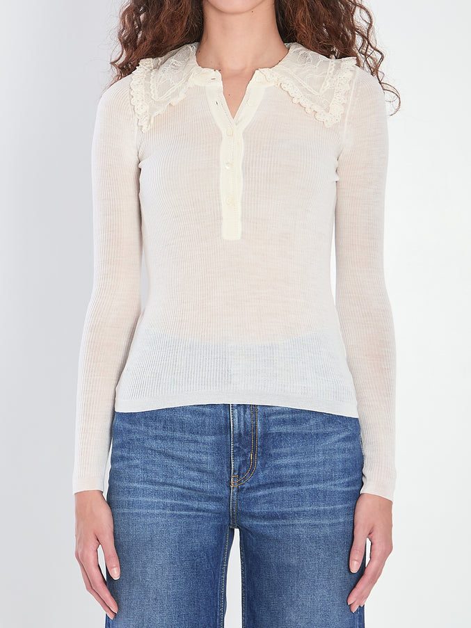 Chloe Shirt With Lace Collar Cream