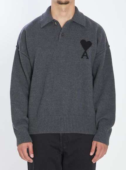 Ami Paris Ami De Coeur Polo Grey