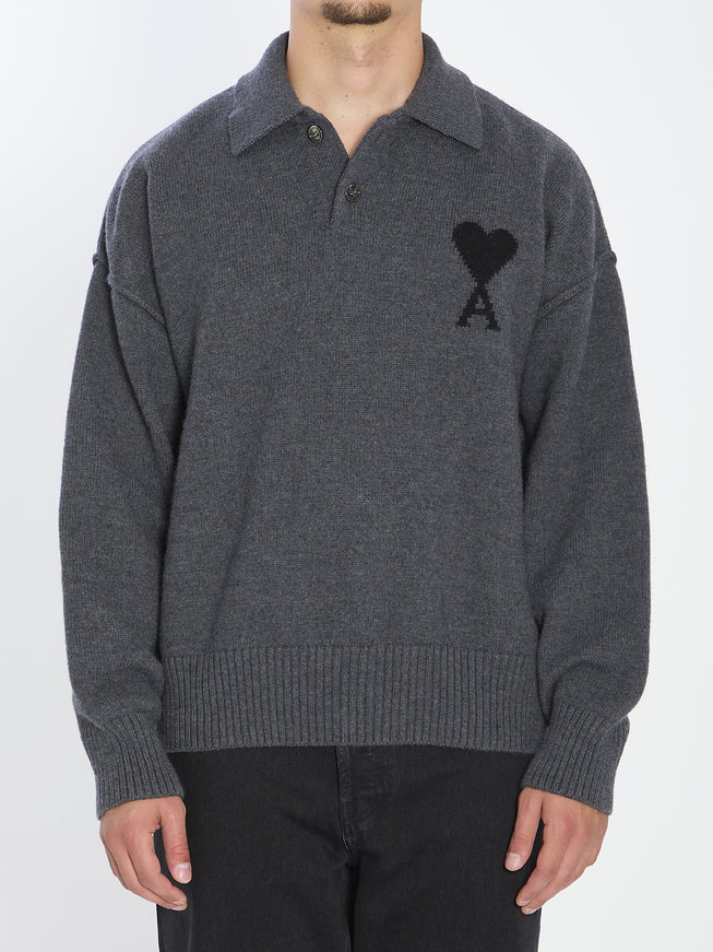 Ami Paris Ami De Coeur Polo Grey
