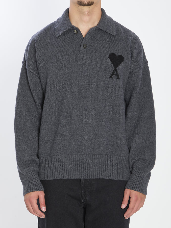 Ami Paris Ami De Coeur Polo Grey