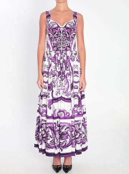 Dolce & Gabbana Long Dress With Maiolica Print Purple