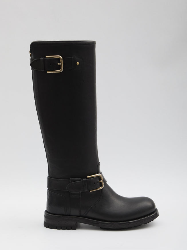 Dolce & Gabbana Leather Biker Boots Black