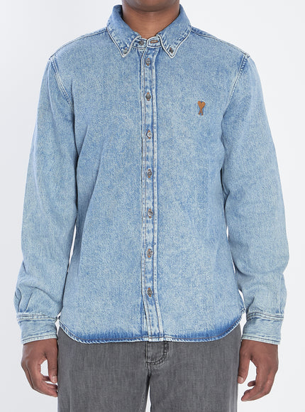 Ami Paris Ami De Coeur Denim Shirt Blue
