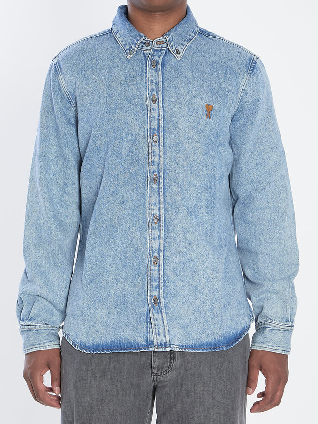 Ami Paris Ami De Coeur Denim Shirt Blue