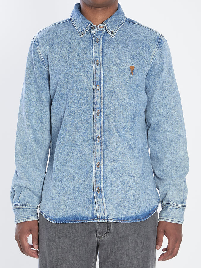 Ami Paris Ami De Coeur Denim Shirt Blue