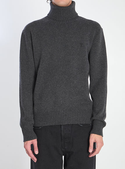 Ami Paris Ami De Coeur Turtleneck Sweater Grey