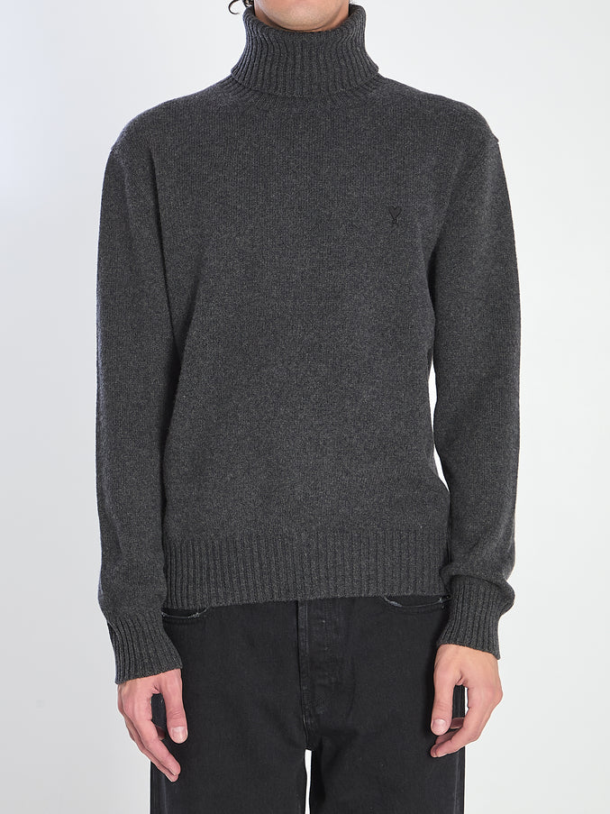 Ami Paris Ami De Coeur Turtleneck Sweater Grey