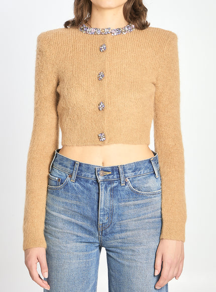 Self Portrait Embellished Trim Cardigan Brown