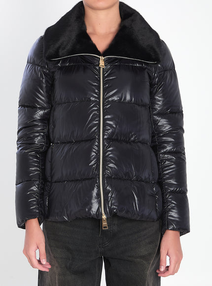 Herno Light Puffer With Collar Fur Black