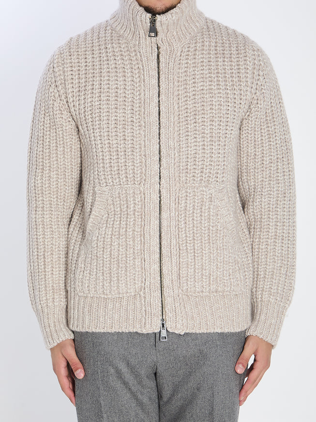 Roberto Collina Zipped Ribbed Sweatshirt Beige