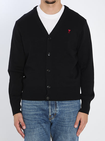 Ami Paris Ami De Coeur Wool Cardigan Black