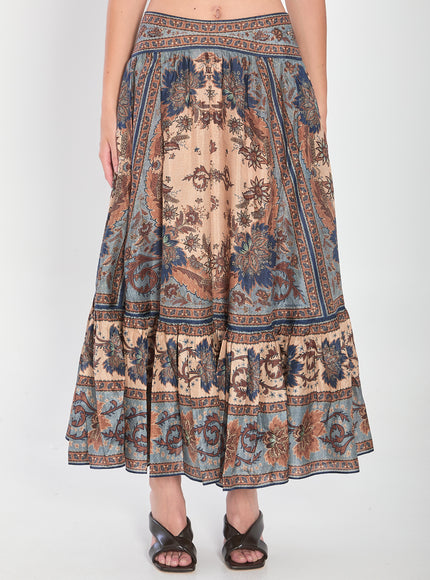 Zimmermann Ascension Tiered Midi Skirt Cream