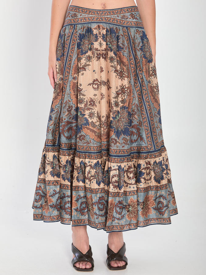 Zimmermann Ascension Tiered Midi Skirt Cream