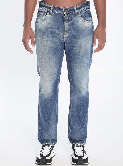 Dolce & Gabbana Denim Pants With Plaque Blue