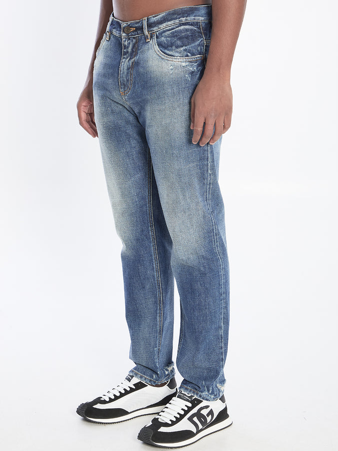 Dolce & Gabbana Denim Pants With Plaque