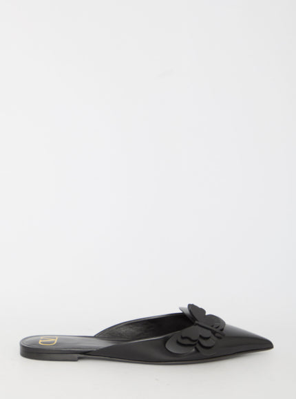 Valentino Garavani Flat Mules In Leather Black