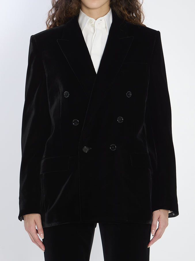 Saint Laurent Cassandre Jacket In Velvet Black