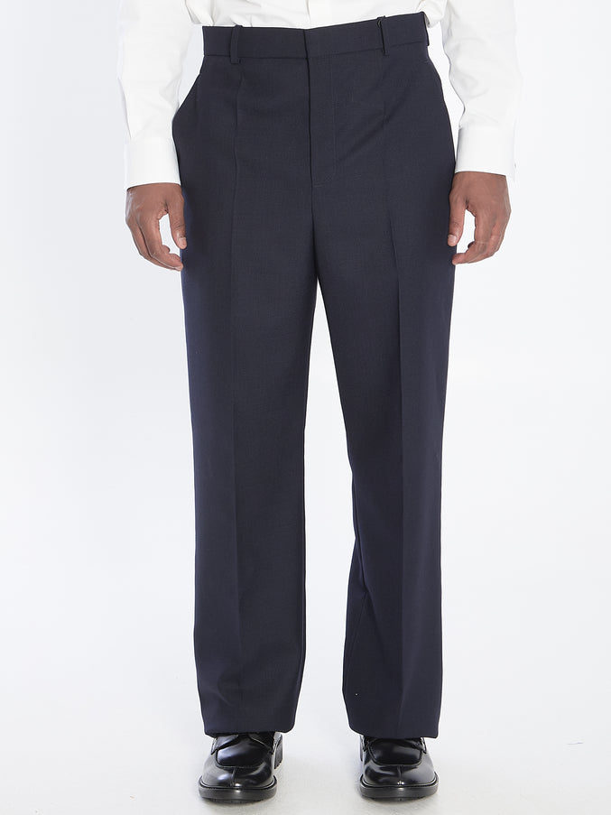 Saint Laurent Chiné Wool Trousers Blue