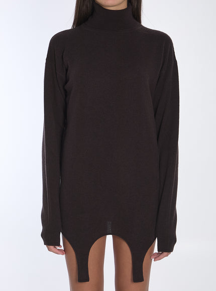 Saint Laurent Turtleneck Garter Sweater Brown