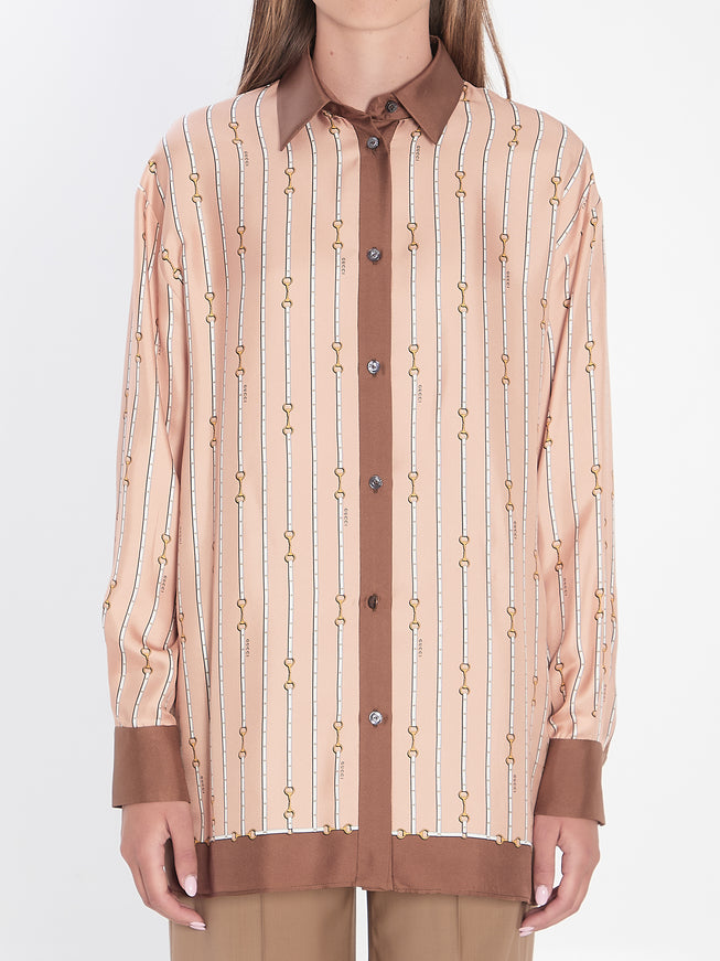 Gucci Shirt In Printed Silk Brown