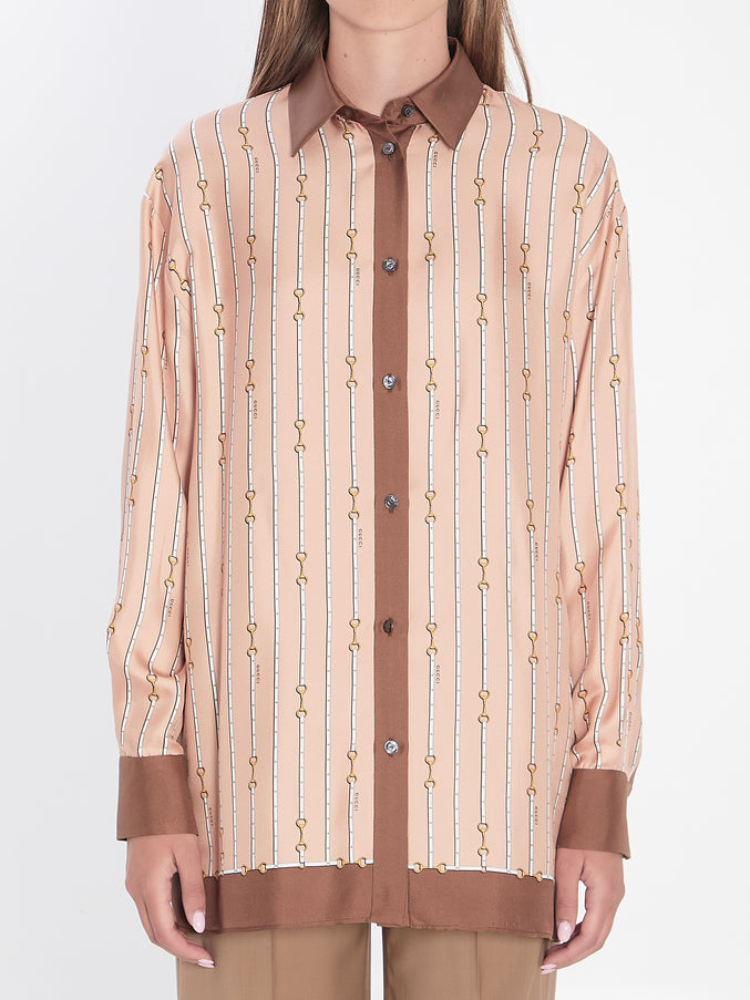 Gucci Shirt In Printed Silk Brown