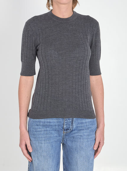 Bottega Veneta Ribbed Knit Cropped Top Grey