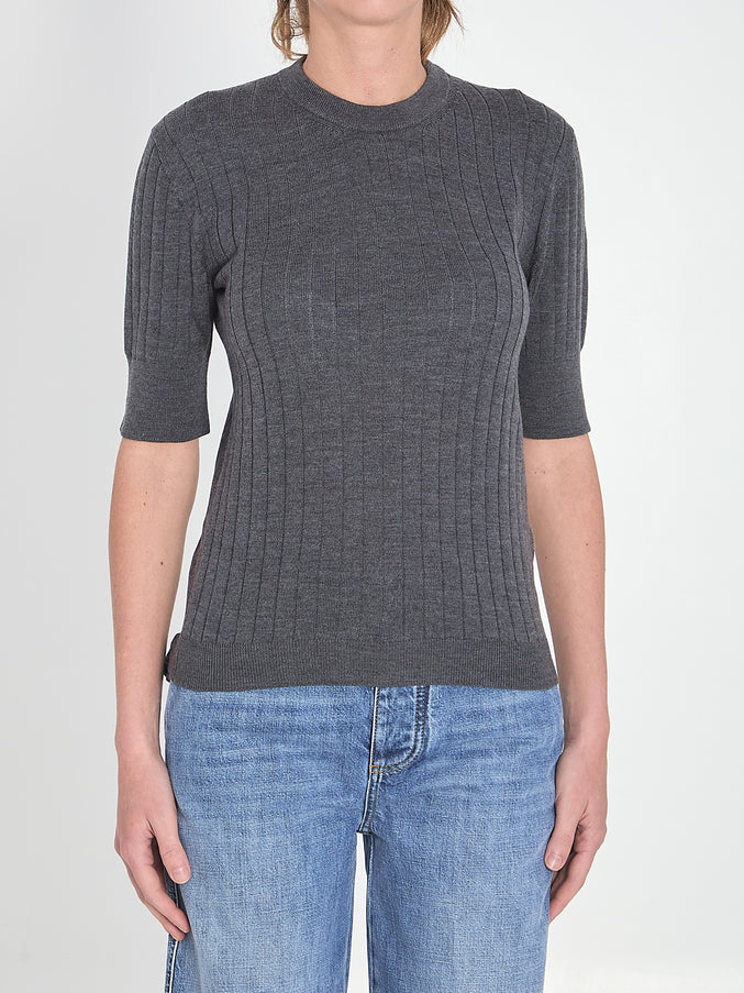 Bottega Veneta Ribbed Knit Cropped Top Grey