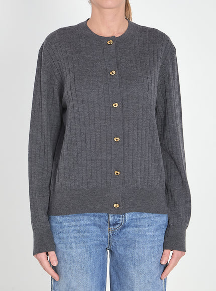 Bottega Veneta Ribbed Knit Cardigan Grey