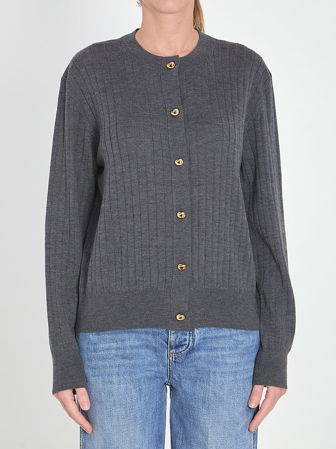 Bottega Veneta Ribbed Knit Cardigan Grey
