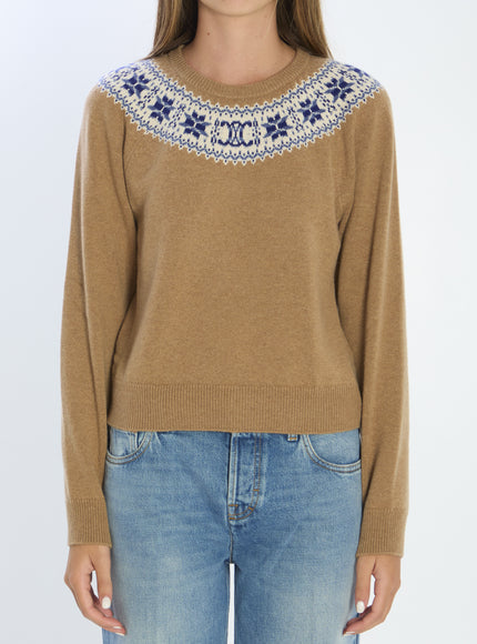 Celine Fair Isle Knitwear Sweater Brown