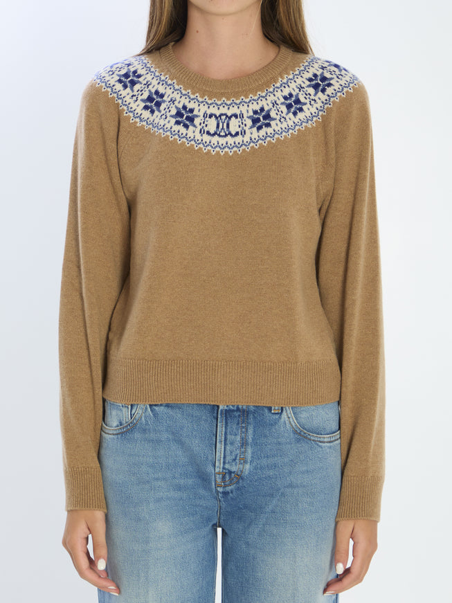 Celine Fair Isle Knitwear Sweater Brown