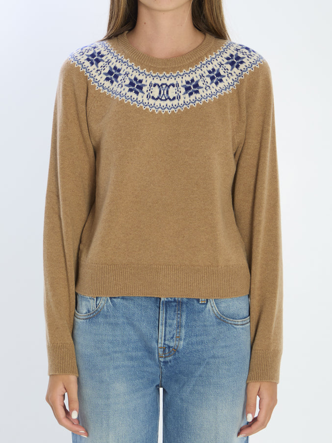 Celine Fair Isle Knitwear Sweater Brown