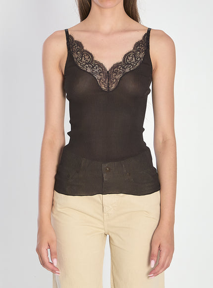 Saint Laurent Silk And Lace Top Brown