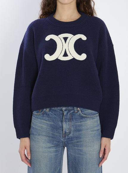 Celine Ribbed Wool Crew-neck Sweater Blue