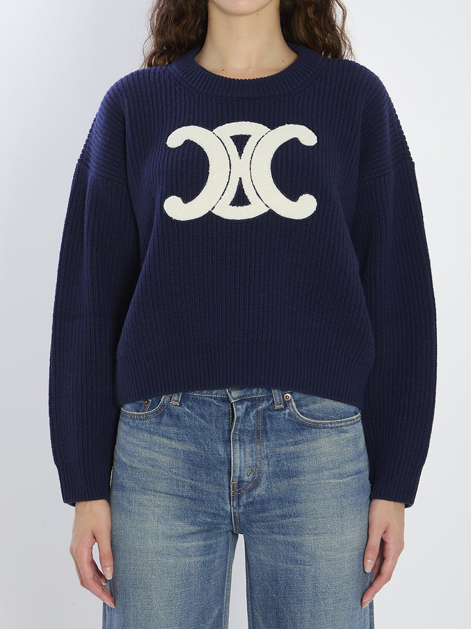 Celine Ribbed Wool Crew-neck Sweater Blue