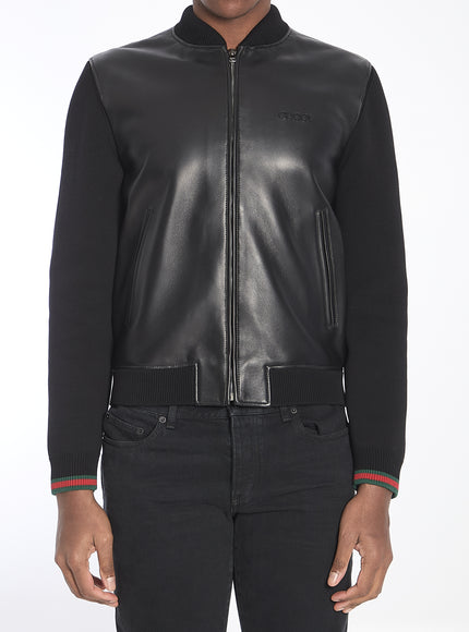 Gucci Nappa Leather And Knit Bomber 48 Black