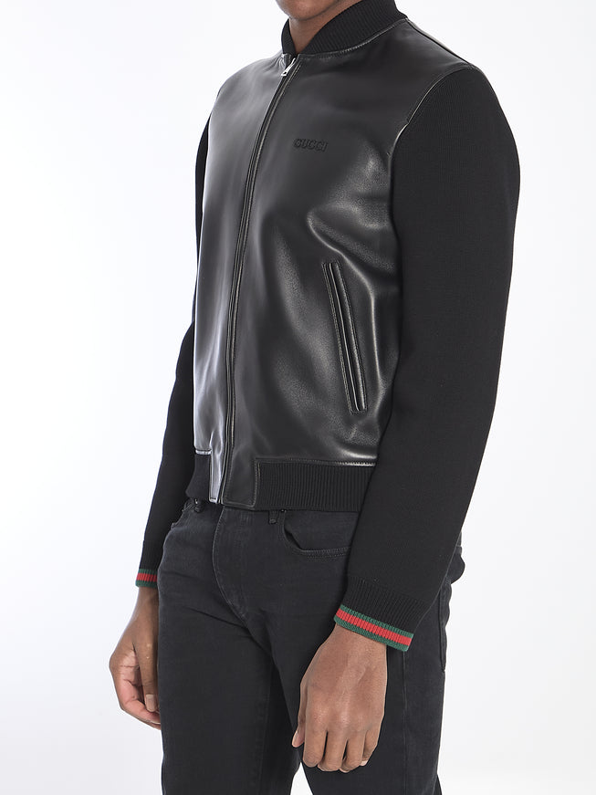 Gucci Nappa Leather And Knit Bomber