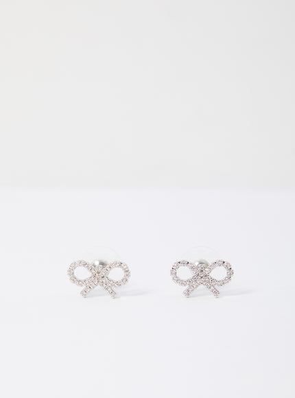 Self Portrait Micro Bow Earrings QT Silver