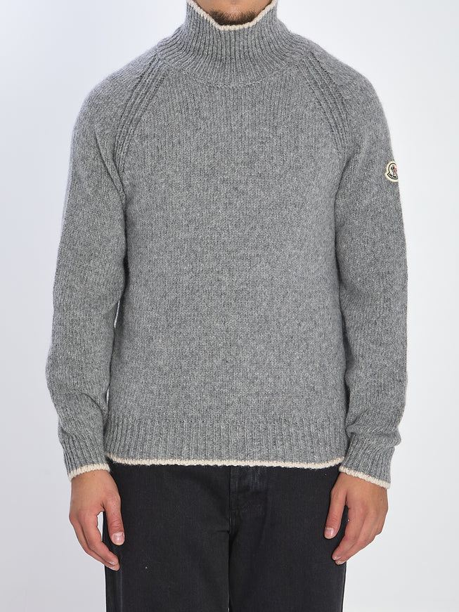 Moncler Turtleneck Sweater In Wool And Alpaca Grey