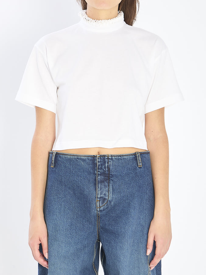 Alaia Cropped T-shirt In Cotton Jersey White