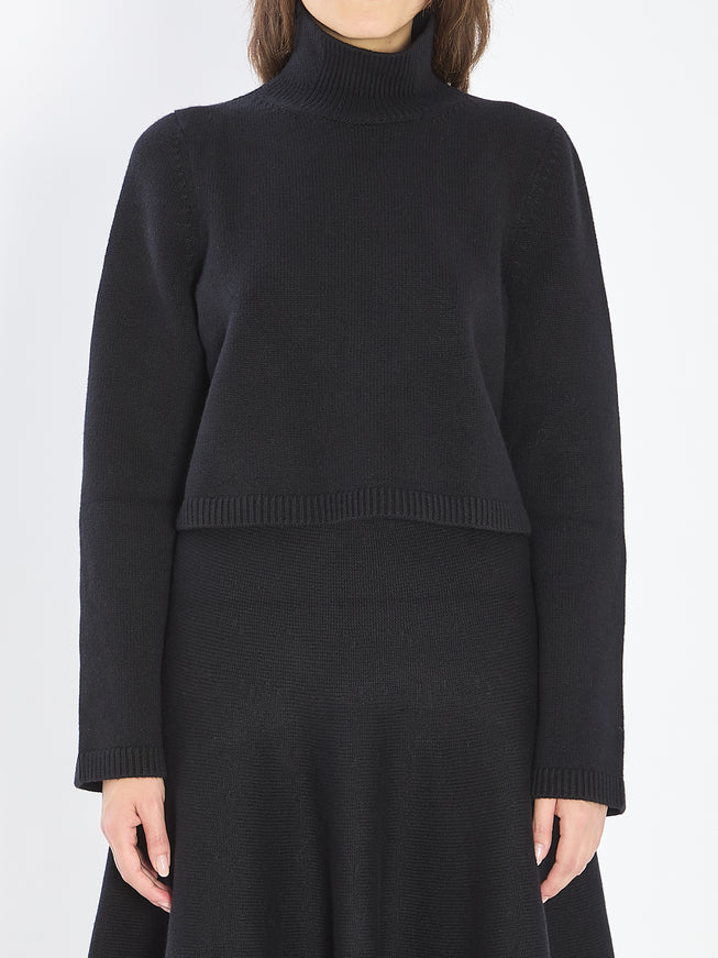 Alaia Cropped Cashmere Knit Pullover Black