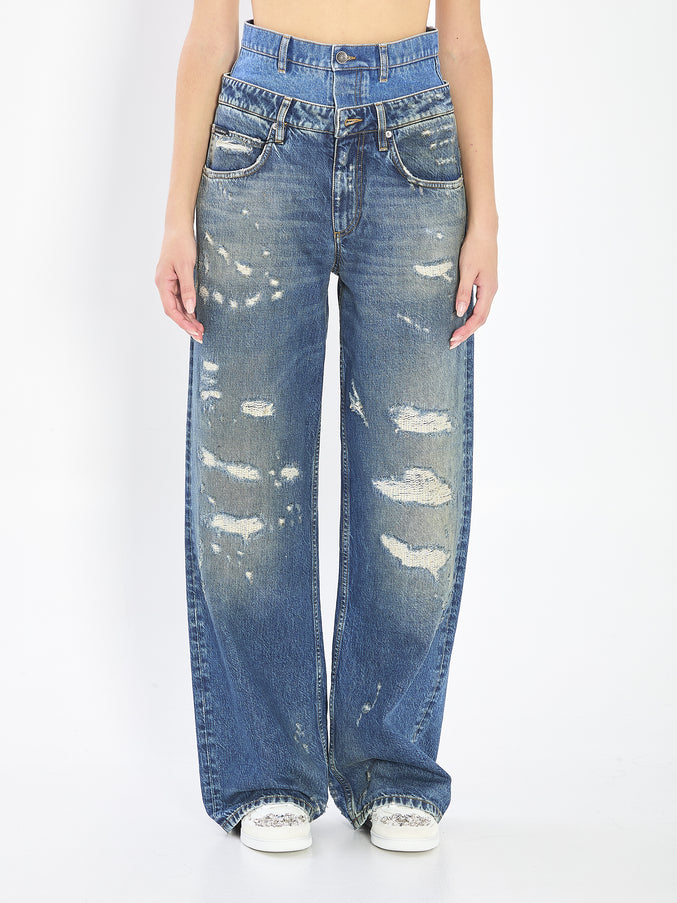 Dolce & Gabbana Double Wasited Denim Jeans Light Blue