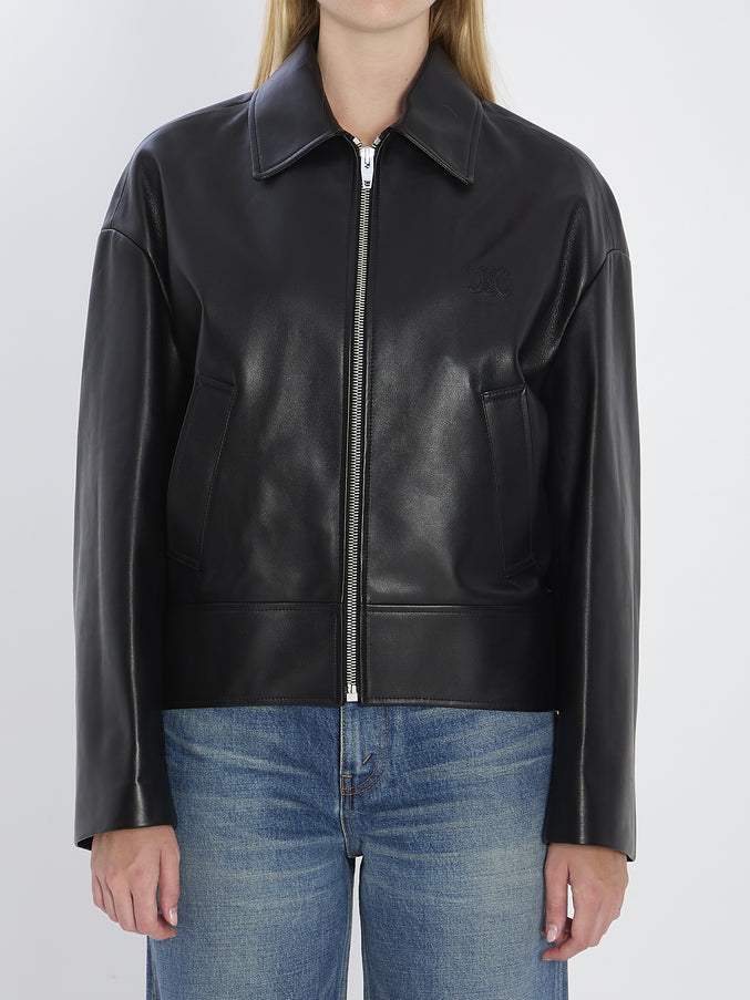 Celine Triomphe Leather Jacket 36 Black