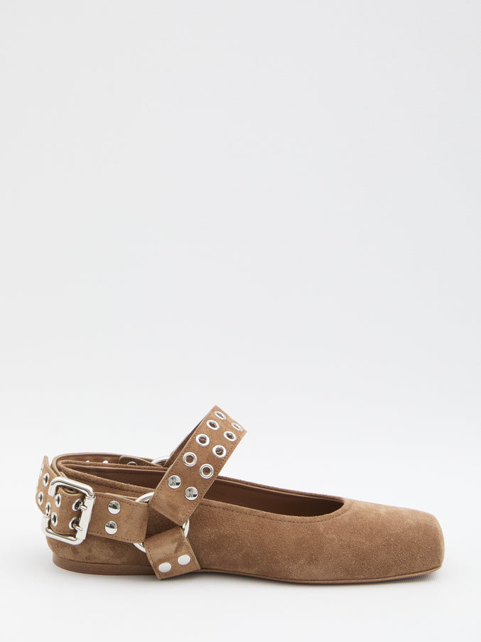Alaia Suede Ballet Flats Brown