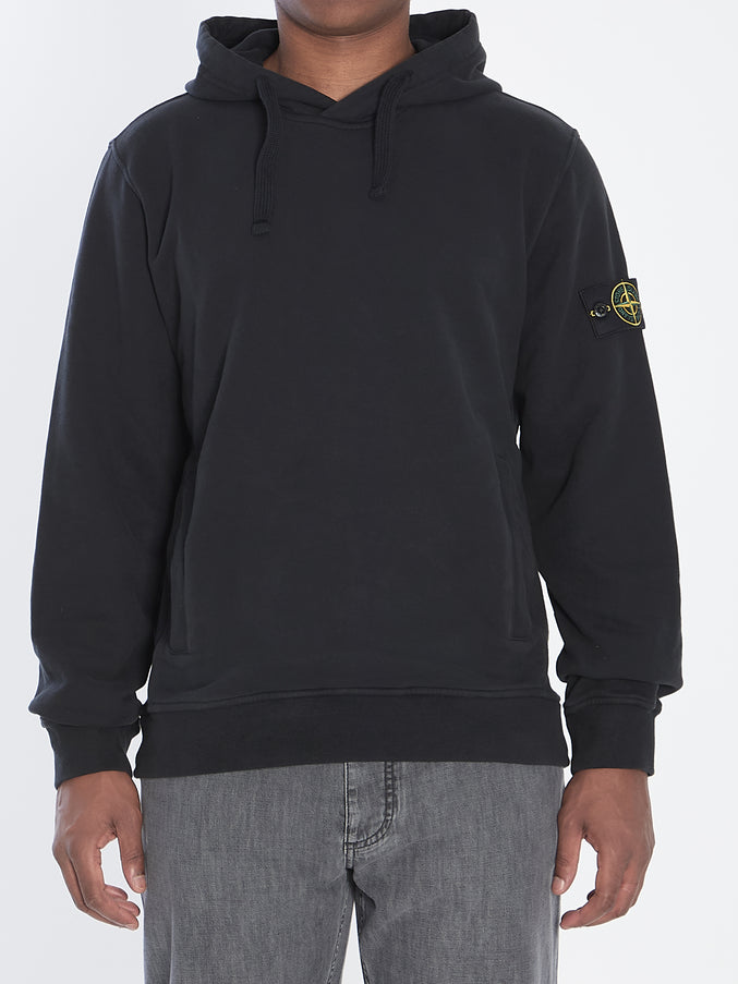 Stone Island Organic Cotton Hooded Sweatshirt Black