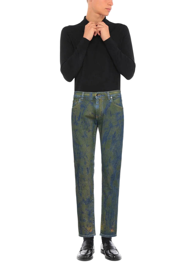 Dolce & Gabbana Green Jacquard Skinny Denim Pants
